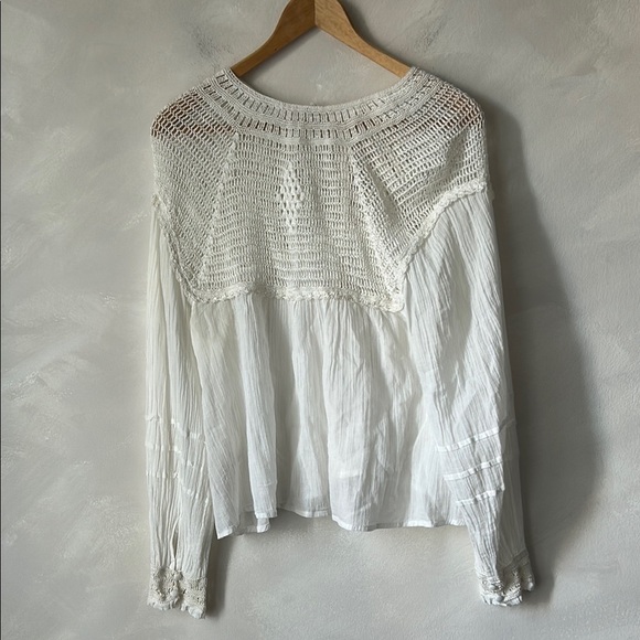 Free People White Mesh Net Open Top Long Sleeve Peasant Top size XS - Picture 2 of 9